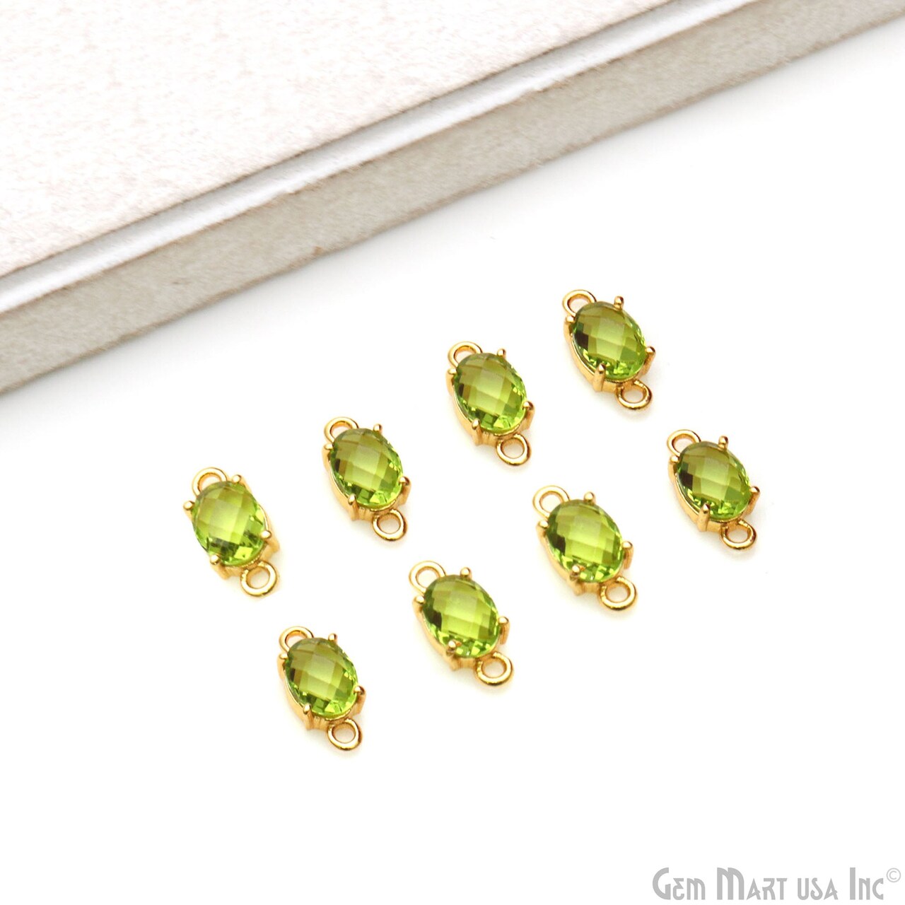 Gemstone Bracelet Charm, Oval 6x8mm Prong Setting, Gold Plated Double Bail, Connector Pendant, GemMartUSA (50310)